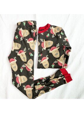 Burts Bees Kids Holiday Jolly Reindeer Organic Cotton Pajama Set Brown Red 8Y